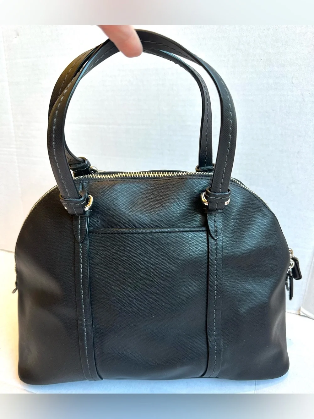 Coach Cora Peyton Black Saffiano Leather Domed Satchel Crossbody Bag Classic